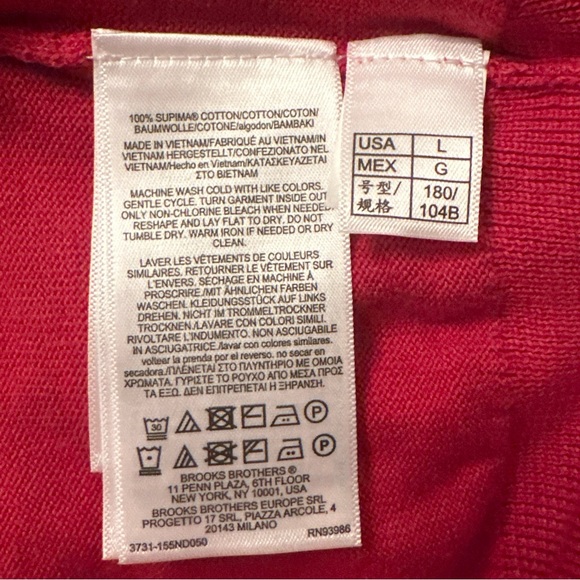 Brooks Brothers NWT Red Cotton V-Neck Sweater L 48” Preppy Classic Old Money - Picture 11 of 12